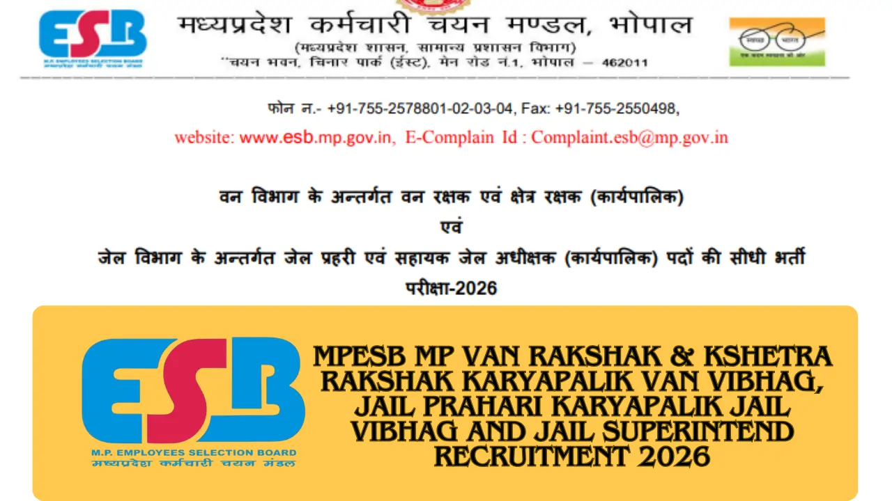 MPESB MP Van Rakshak & Kshetra Rakshak Karyapalik Van Vibhag, Jail Prahari Karyapalik