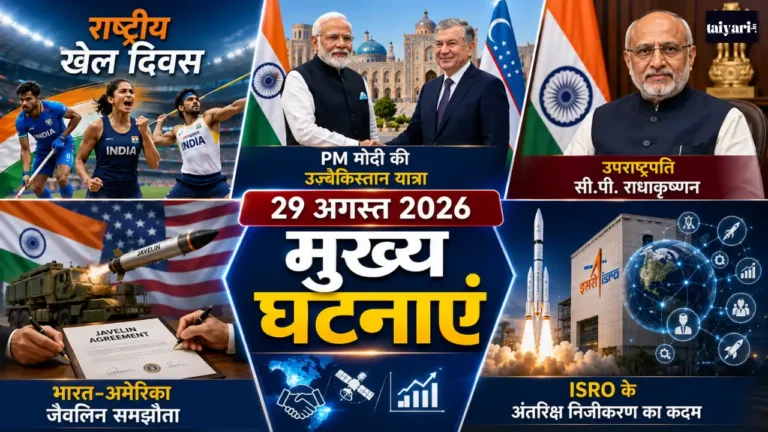 Taiyari.In A Perfect Platform to get A Govt. Job 21 29 अगस्त 2026: करेंट अफेयर्स (खेल दिवस, PM मोदी, जैवलिन, ISRO)